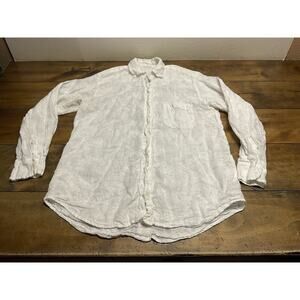 CP Shades Linen Floral Embroidered White Button Down Long Sleeve Shirt S *READ